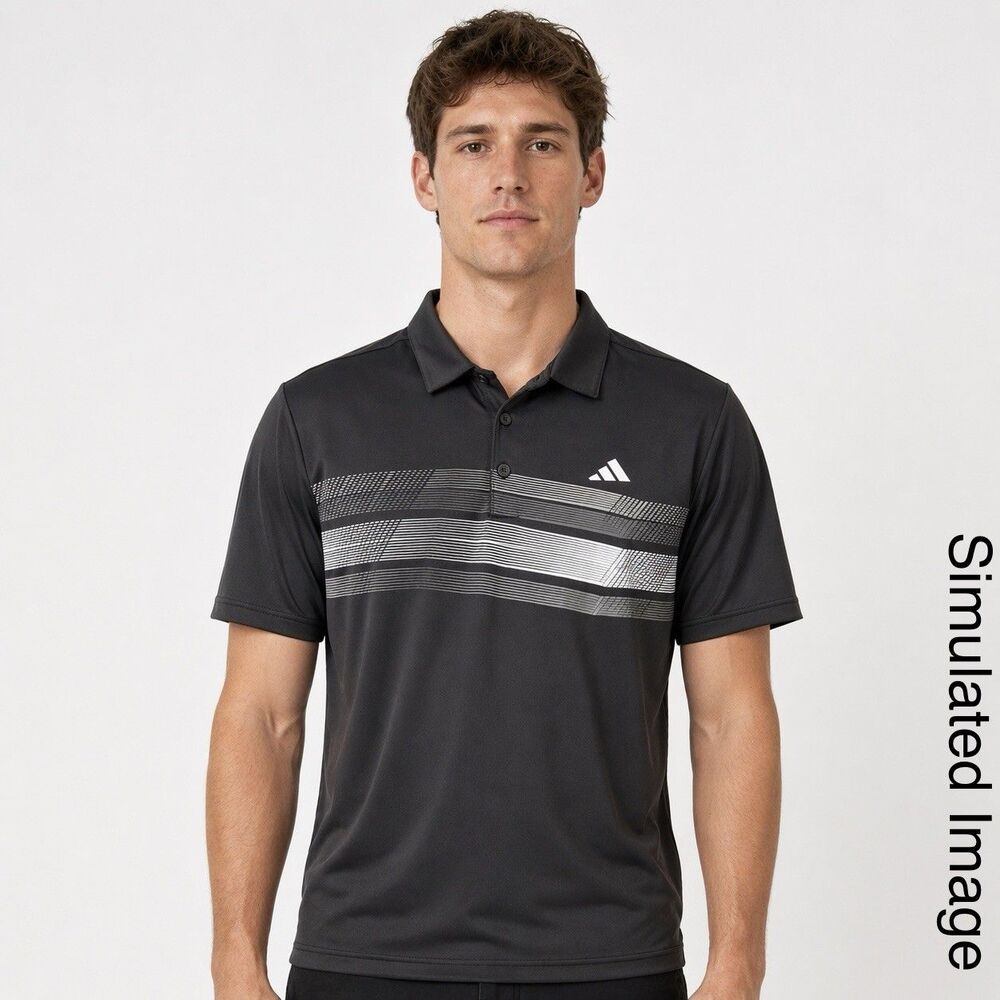 Adidas Golf Polo Shirt Mens M Black Gray Striped Performance NWOT